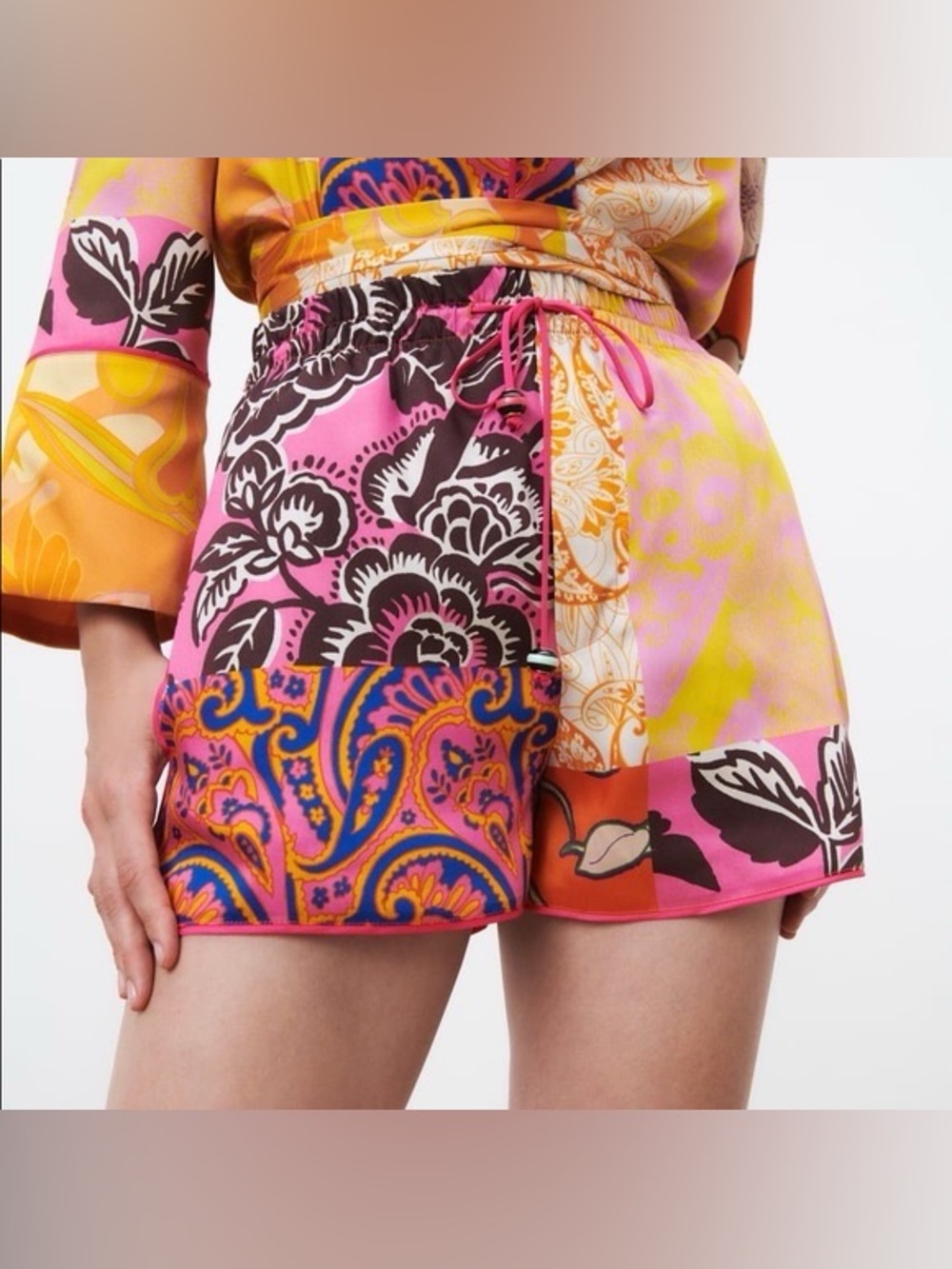 Zara Patchwork Print Shorts Multicolor Floral Paisley Size XS